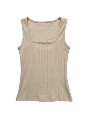 NWT | Cream Scoop Neck Ribbed Fitted Sleeveless Tank Top Basic | Medium